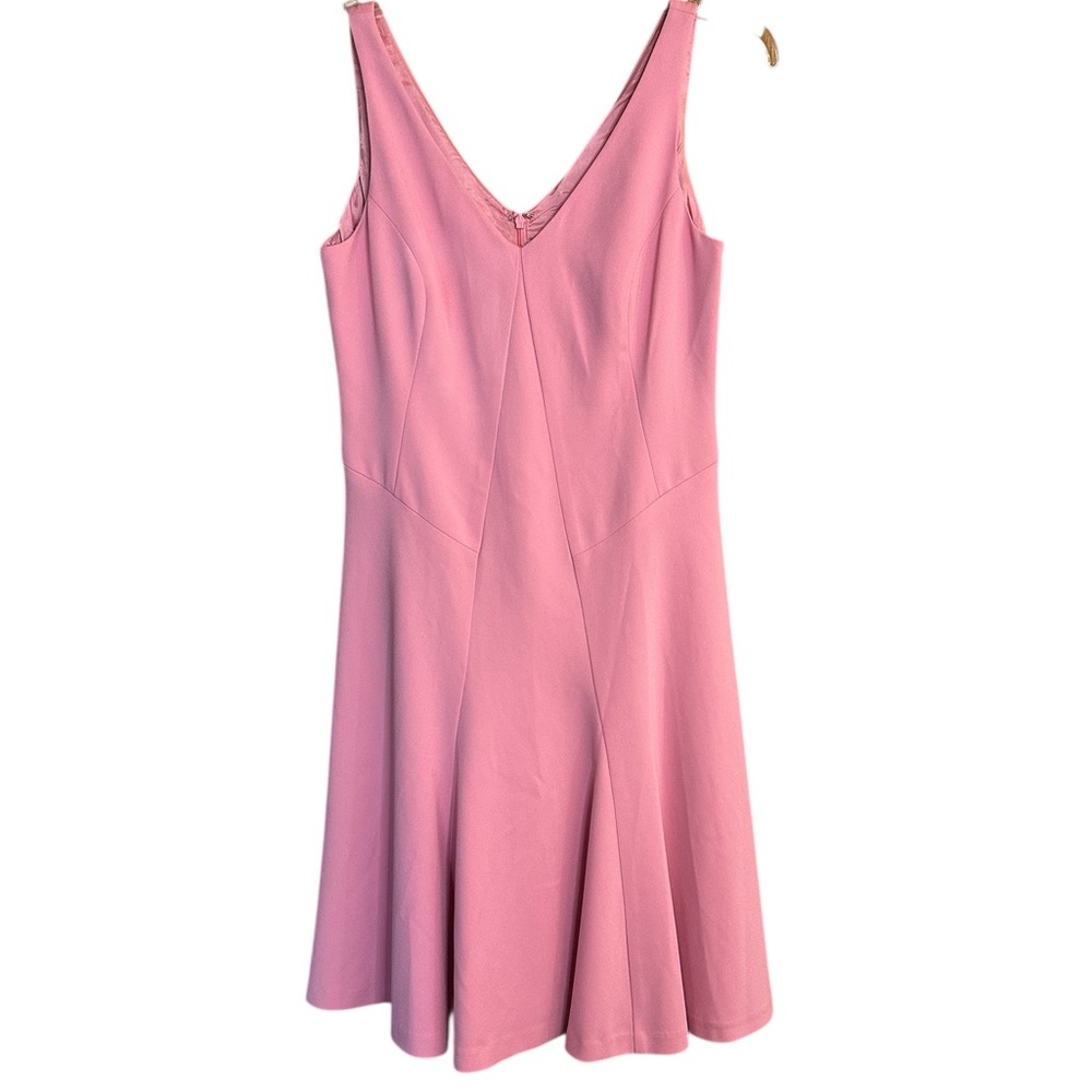 Bloomingdale's Geranium Pink Fit and Flare V-Neck Cocktail Dress
